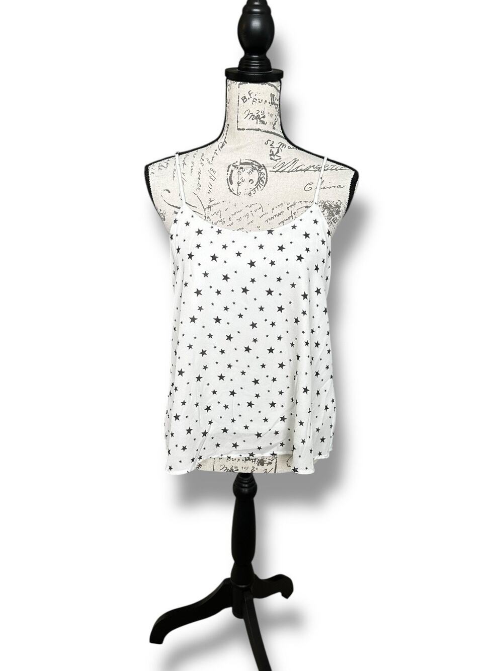 Altar'd State White Black Stars Spaghetti Strap Tank Top Cami Size Small